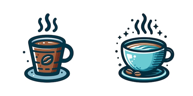 Vector two cups of coffee with steam rising cartoon vector