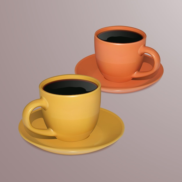 Vector two cups with coffee