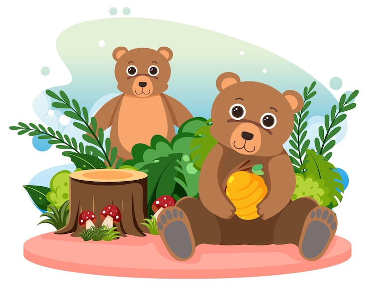 Vector two cute bears in flat cartoon style