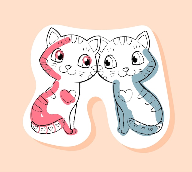 귀여운 고양이 두 마리 스티커