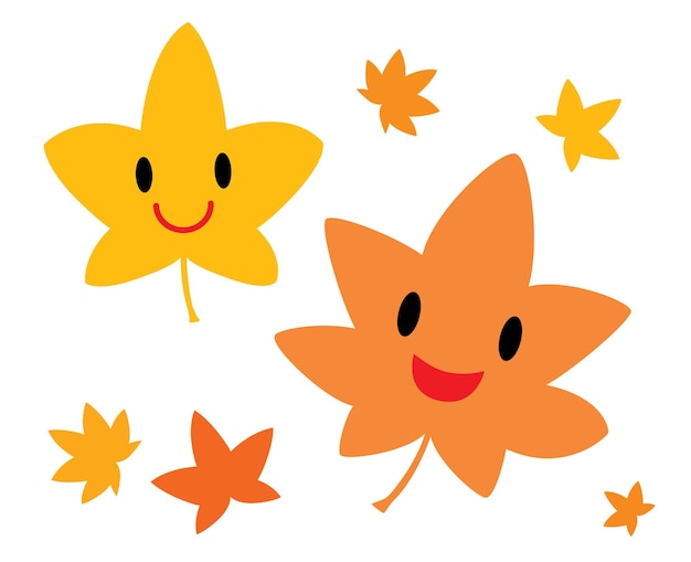 Two cute characters of autumn maple leaves