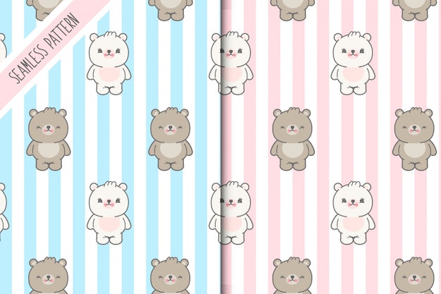 Two cute kawaii bears seamless pattern. premium