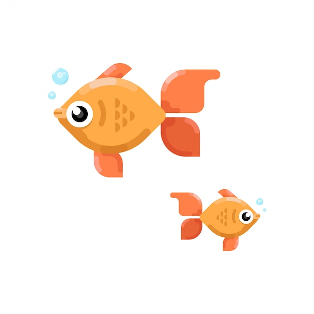 Vector two cute little fish flat