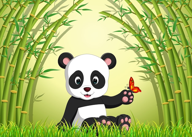 Two cute panda in a bamboo forest