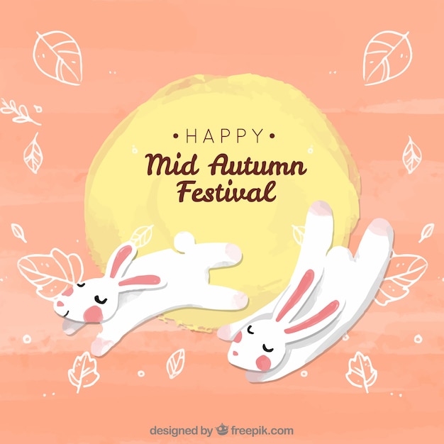 Vector two cute rabbits, mid autumn festival