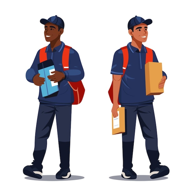 Two delivery men in uniform are smiling