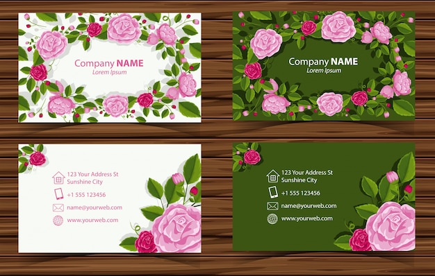 Due progettazione di businesscard con rose rosa