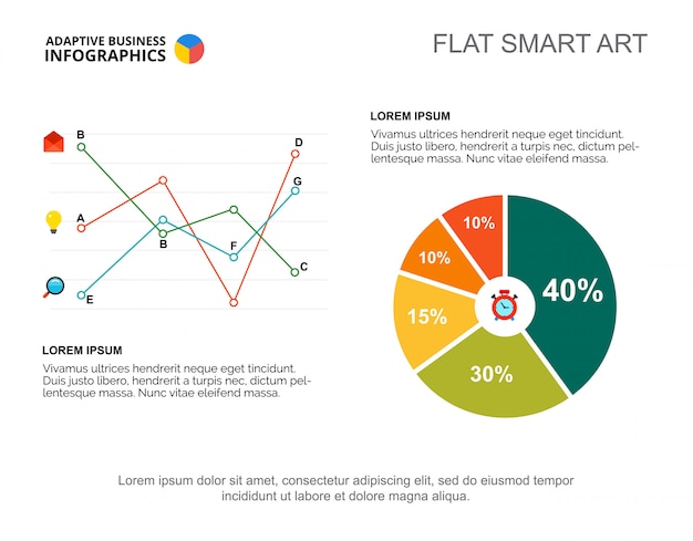Vector two diagram graphic presentation. editable template with line, pie and percentage chart