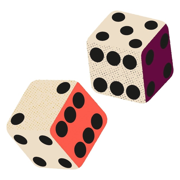 two dices with black dots on each side of them