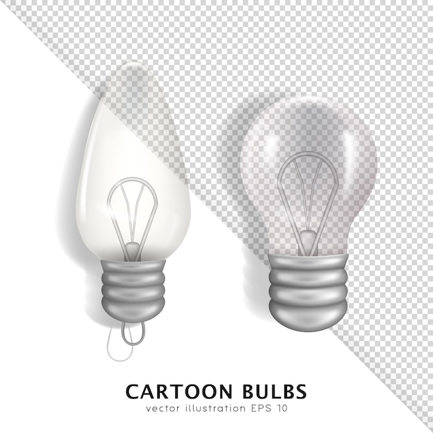 Two different 3d realistic transparent bulbs isolated on transparent background. vector lamps