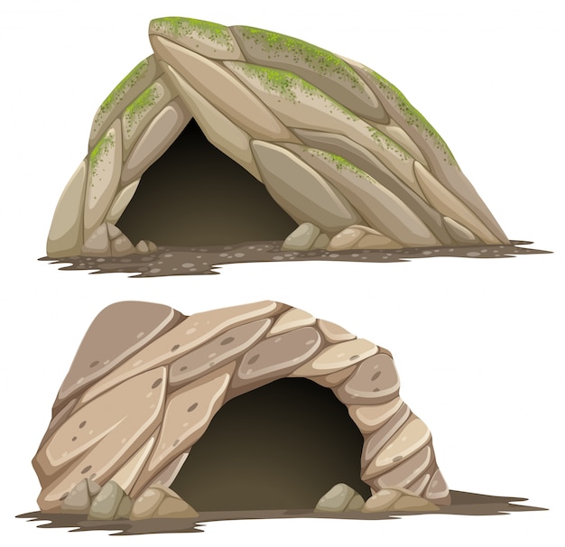 Two different caves on white background