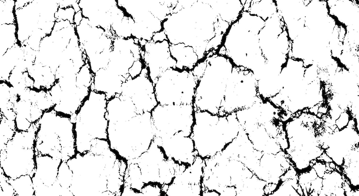 Vector two different images of cracked and dry land ground cracked white paint on a white background