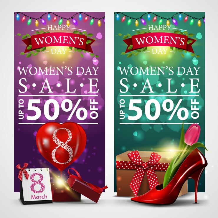 Vector two discount banners for women's day with garland