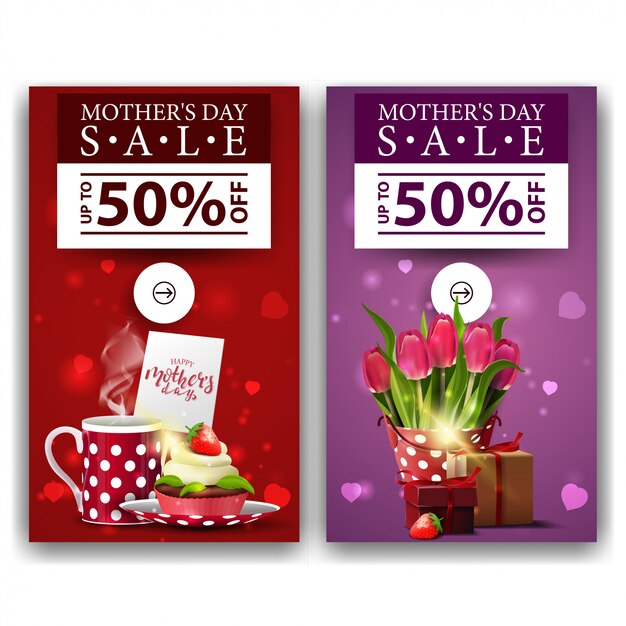 Two discount modern vertical banners for mother's day