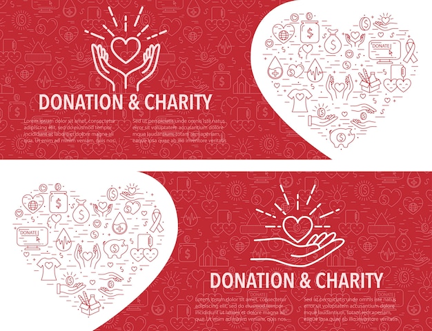 Vector two donation banner template. horizontal banner