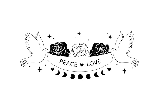 Vector two dove peace love sign celestial illustration