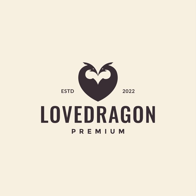 Two dragon love vintage logo design vector graphic symbol icon illustration creative idea