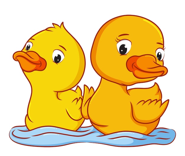 Vector the two ducks are swimming on the water of illustration