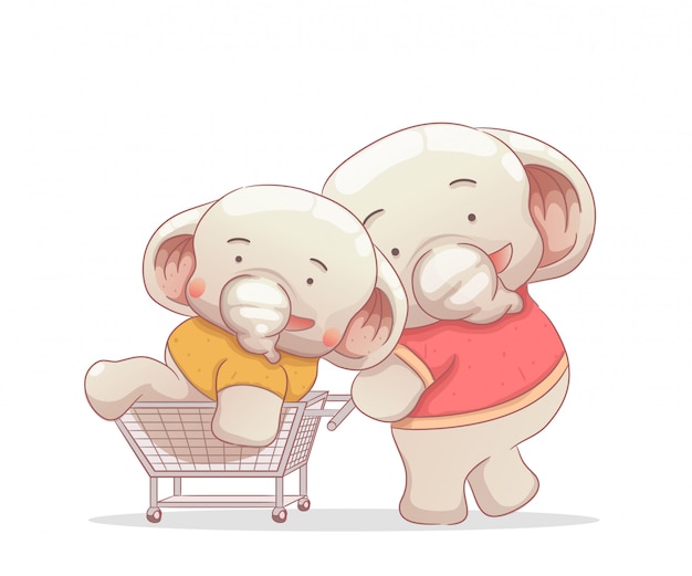 two elephant having fun with trolley