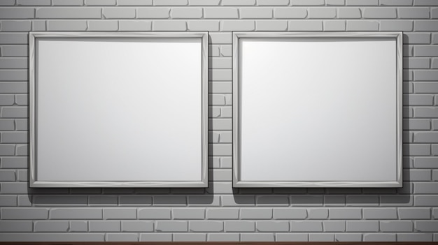 Vector two empty frames on a brick wall with a white brick wall