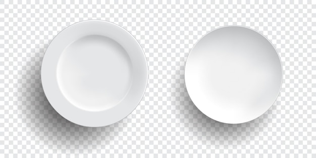 Two empty white plates transparent background vector round 3d plate illustration