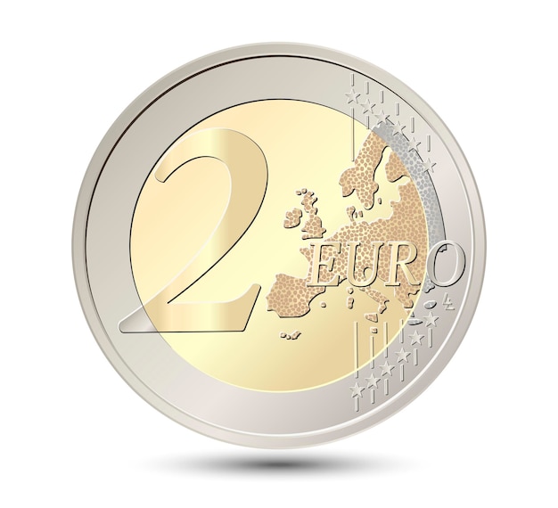 Two euro coin vector illustration isolated on white background.