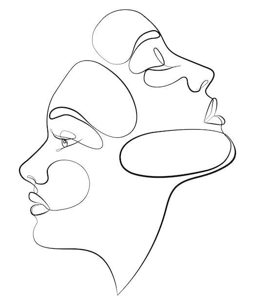 Two faces one line drawing an illustration of fashionable women