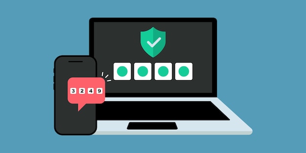 Плоская векторная иллюстрация двухфакторной аутентификации. Смс код на смартфон.