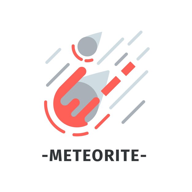 Two falling meteorites with fire natural disaster flat vector icon for website or poster of