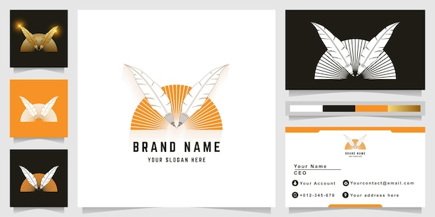 Логотип с двумя перьями и книгой с дизайном визитной карточки