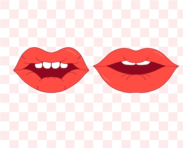 두 여성의 입 붉은 입술 원활한 배경 패턴 벡터
