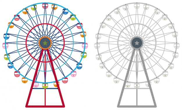 Vector two ferris wheels on white background
