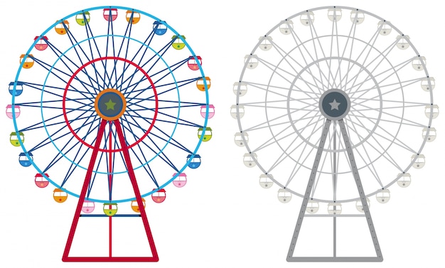 Two ferris wheels on white background