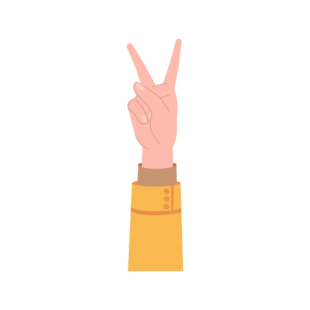 Vector two fingers showing v peace sign flat cartoon