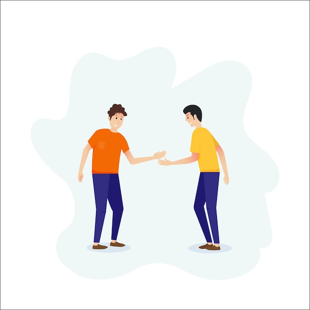 Vector two firends standing and shaking hands.