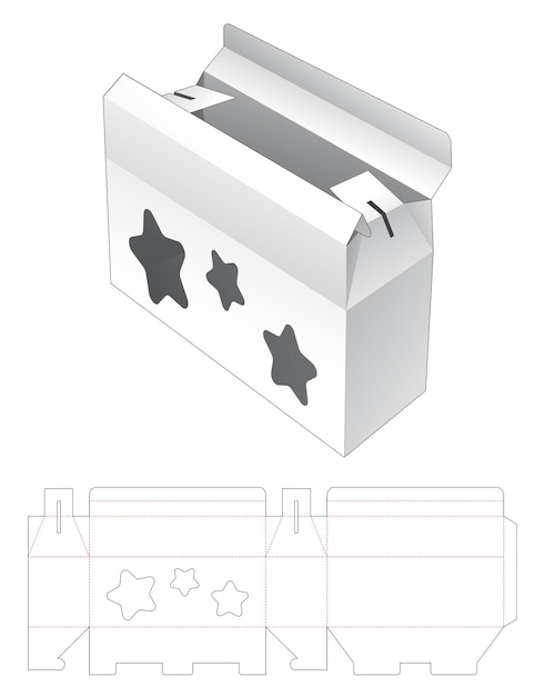 별 모양의 창 다이 컷 템플릿이있는 두 개의 플립 짧은 상자