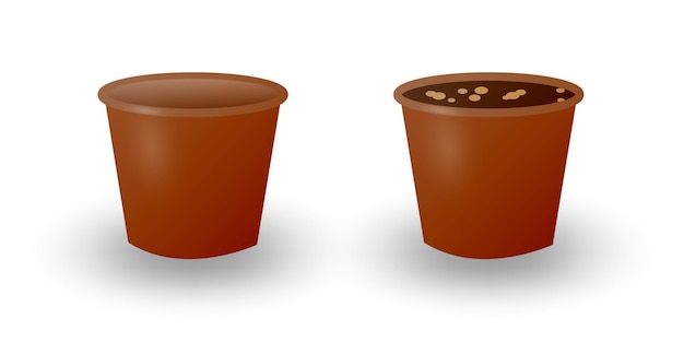 Two flower pots isolated on a white background Flowerpot for growing indoor plants