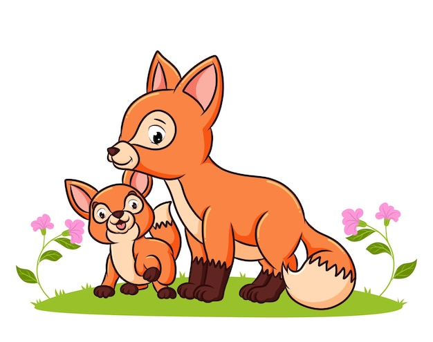 The two foxes are playing in the garden of illustration