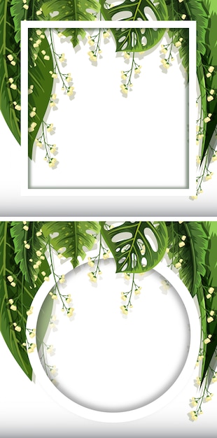 Two frame templates with green leaves background