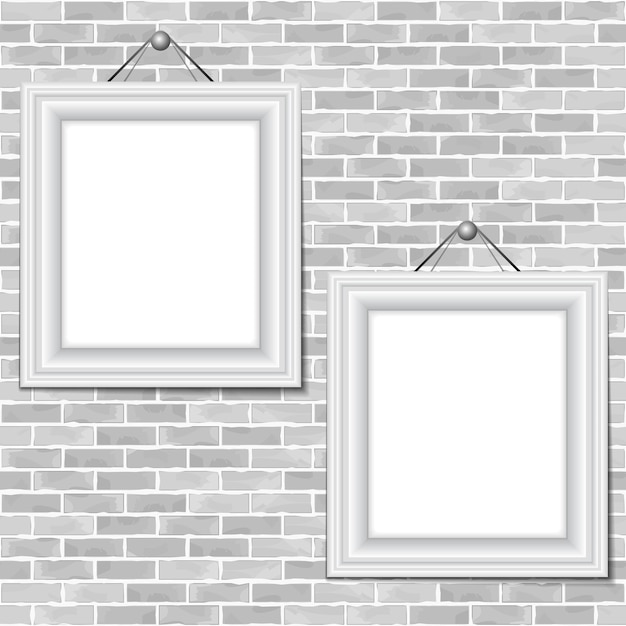 Two frames hanging on a brick wall vector eps10 illustration