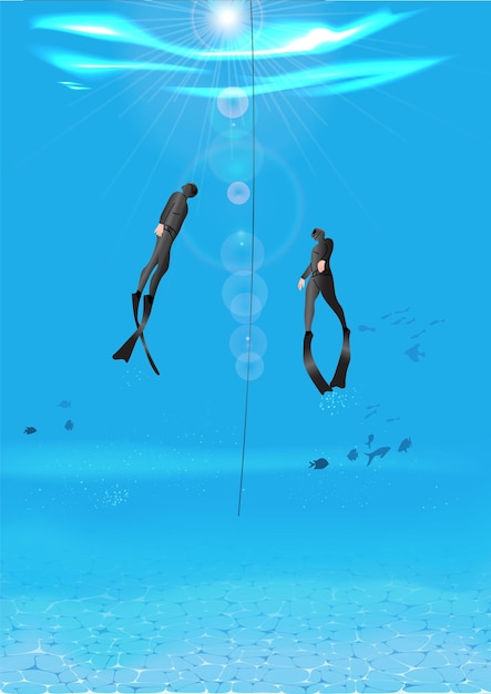 two free-divers underwater