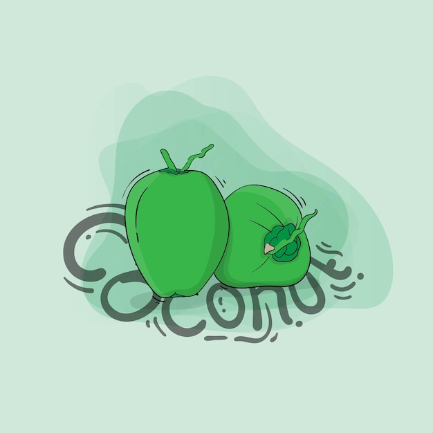ココナッツ デザインの手描きの漫画デザインの 2 つの新鮮な緑の若いココナッツ