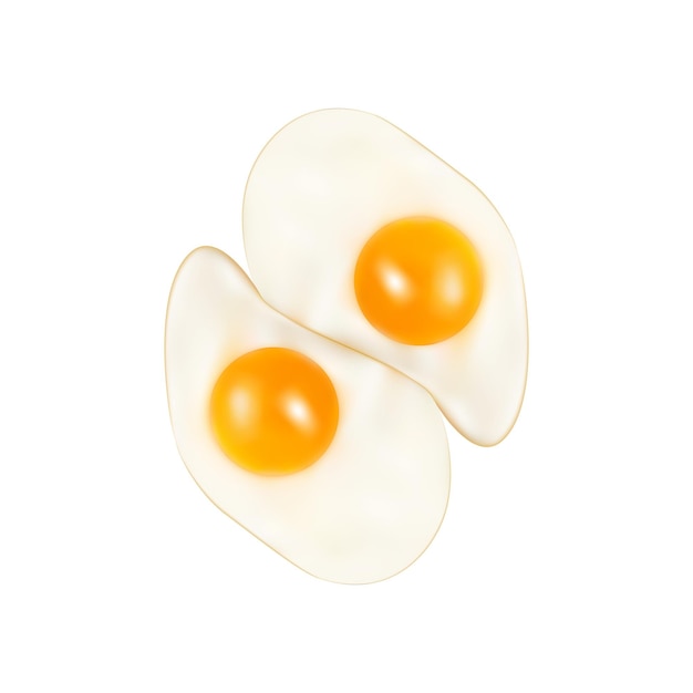 Two Fried Eggs Isolated on White Background Vector Illustration. 3d Realistic Chicken Egg Top View Flat Lay