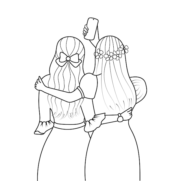 Vector two friends are taking a selfie