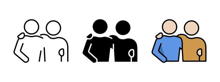 Two friends icon set Friendship symbol Buddy partnership sign