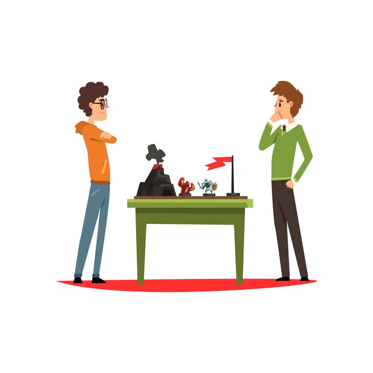 वेक्टर two friends playing strategic board game vector illustration on a white background