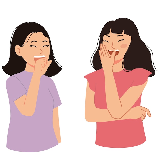 Vector two friends woman laughing together while talk and gossip illustration