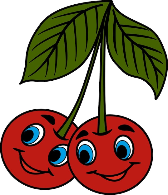 Two funny cartoon cherries with blue eyes