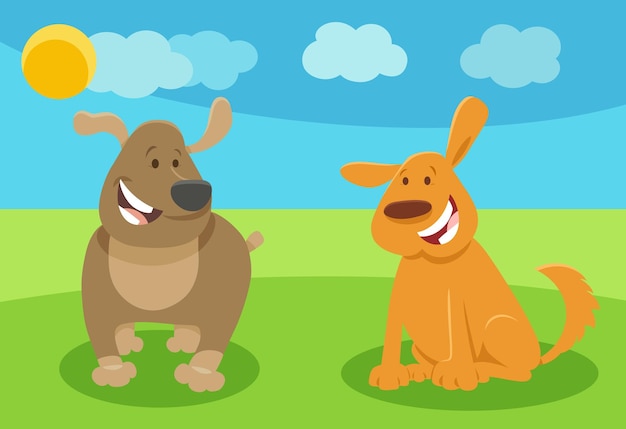 Vector two funny cartoon dogs comic animal characters