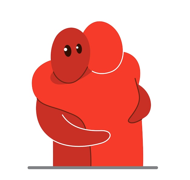 Two funny cartoon men hugging each other funny cartoon flat style vector illustration isolated, friends or lovers partners trust darling people supporting each other concept.